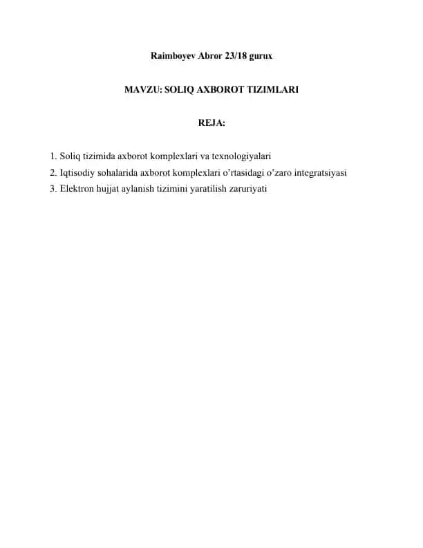 SOLIQ AXBOROT TIZIMLARI