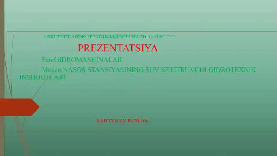 NASOSSTANSIYASINING SUV KELTIRUVCHI GIDROTEXNIK INSHOOTLARI