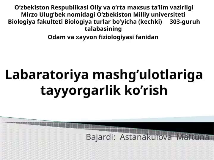 Laboratoriyada ishlash qoidalar va texnika xavfsizligi