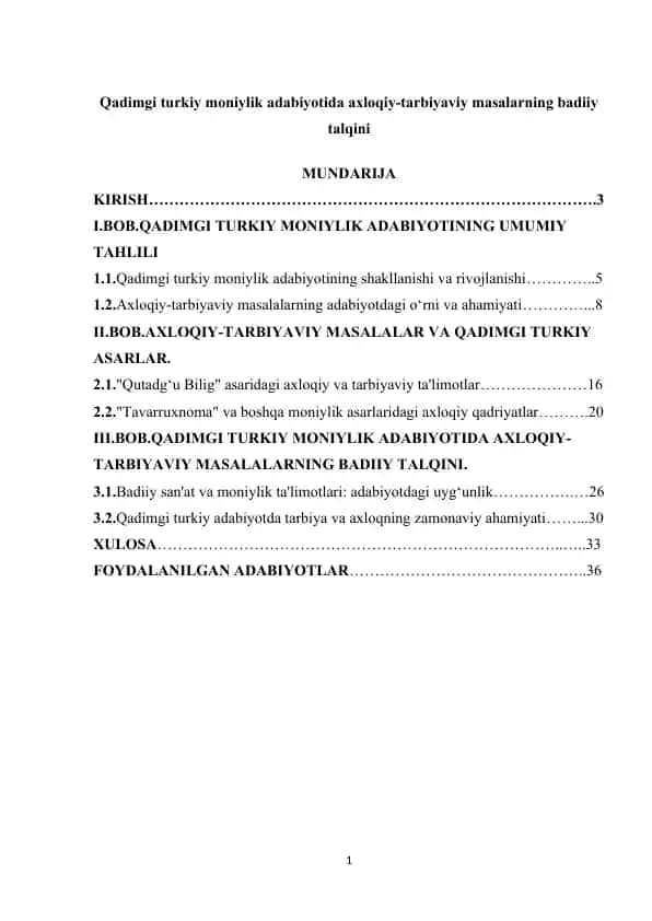 Qadimgi turkiy moniylik adabiyotida axloqiy-tarbiyaviy masalalarning badiiy talqini