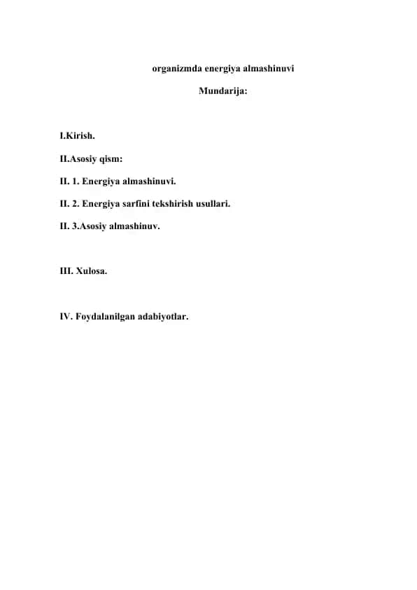 Organizmda energiya almashinuvi