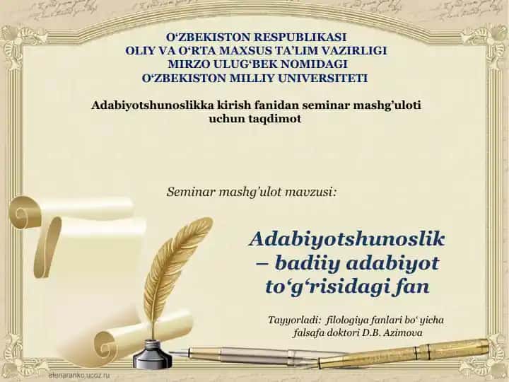 Adabiyotshunoslikka kirishfanidan seminar mashg’uloti