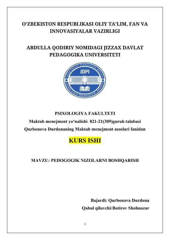 PEDOGOGIK NIZOLARNI BOSHQARISH