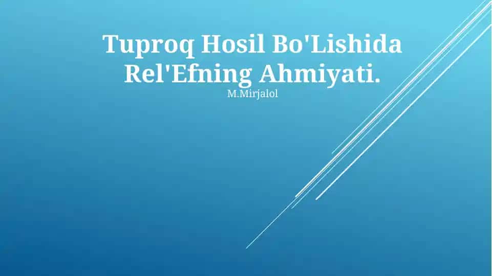 Tuproq Hosil Bo'Lishida Rel'Efning Ahmiyati