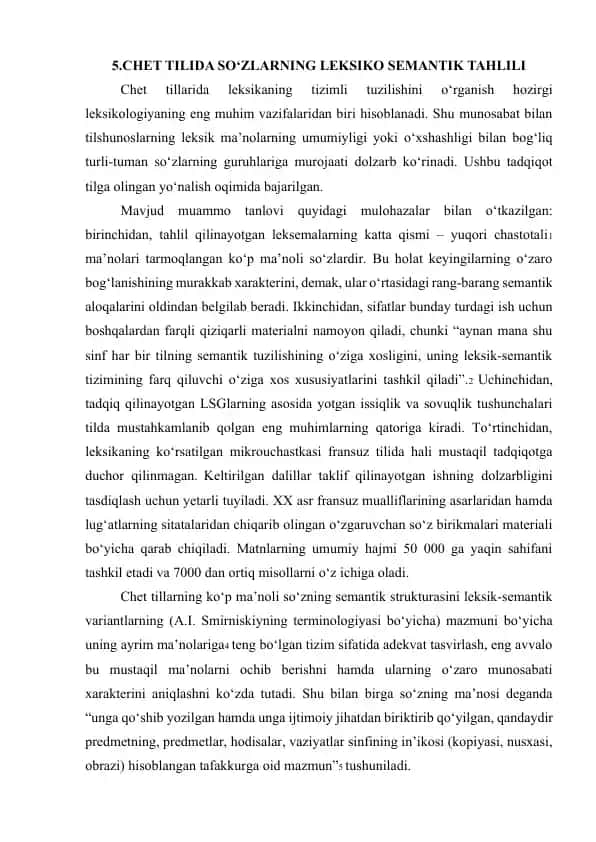 CHET TILIDA SO‘ZLARNING LEKSIKO SEMANTIK TAHLILI