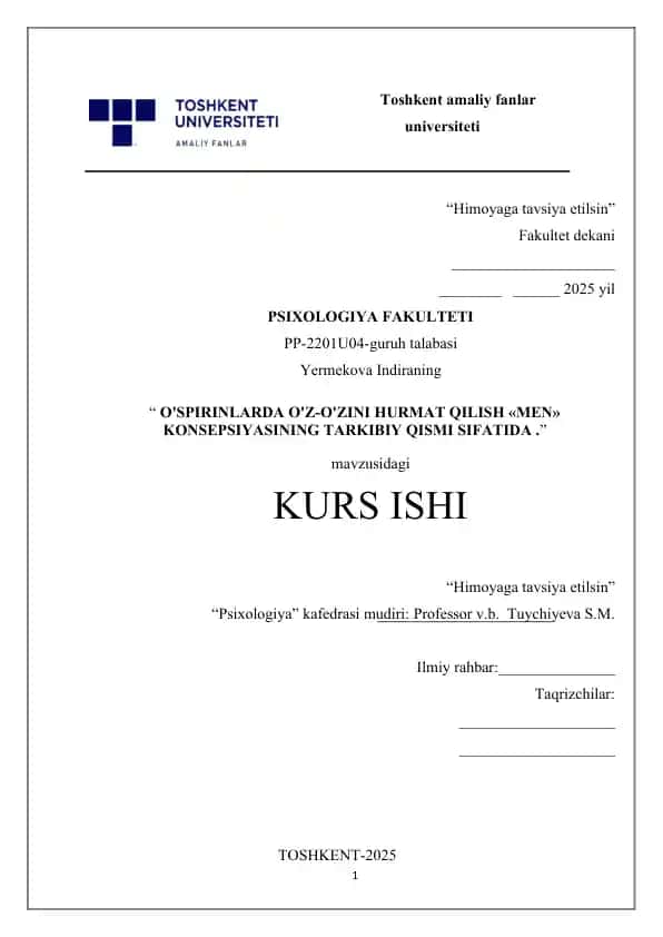 O'SPIRINLARDA O'Z-O'ZINI HURMAT QILISH «MEN» KONSEPSIYASINING TARKIBIY QISMI SIFATIDA