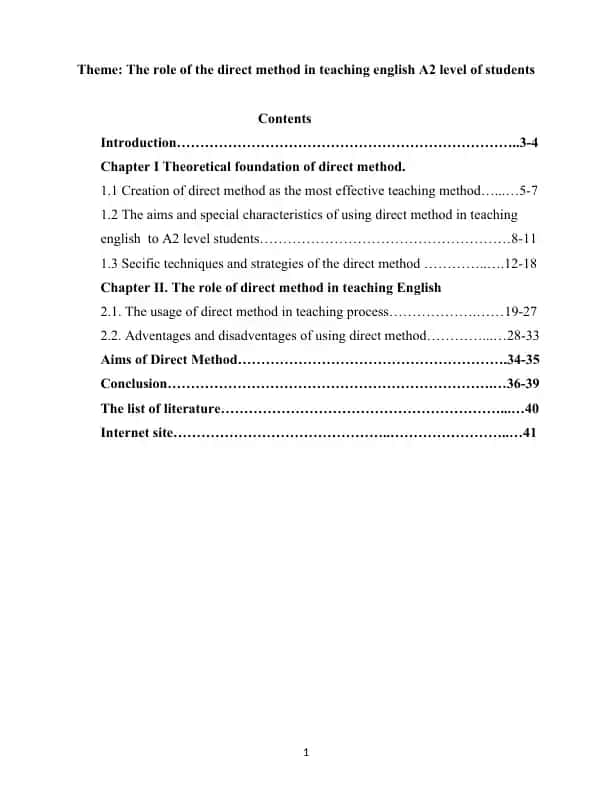 The role of the direct method in teaching english A2 level of students