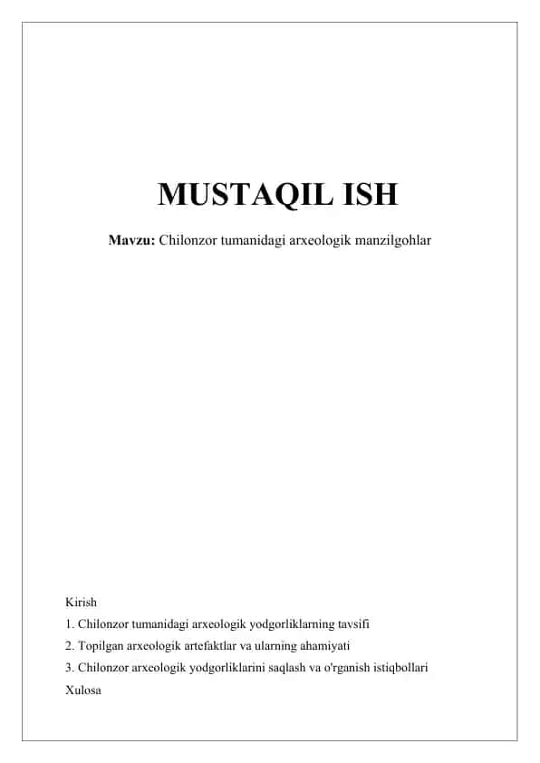 Chilonzor tumanidagi arxeologik manzilgohlar