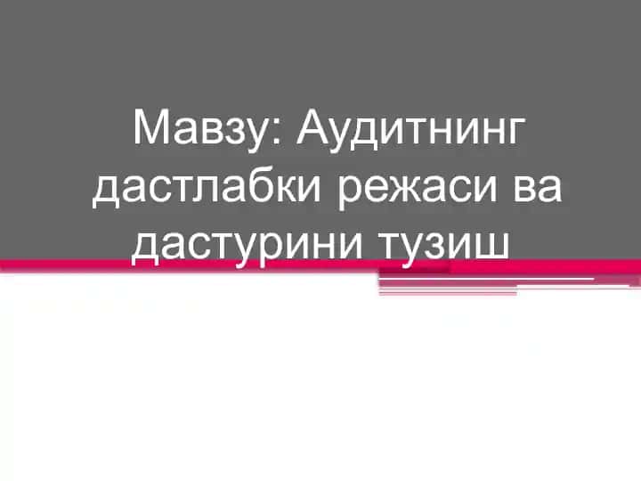 Аудитнинг дастлабки режаси ва дастурини тузиш