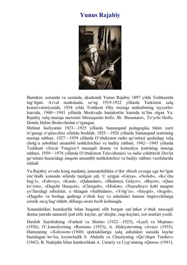 Yunus Rajabiy haqida biografik ma'lumotlar