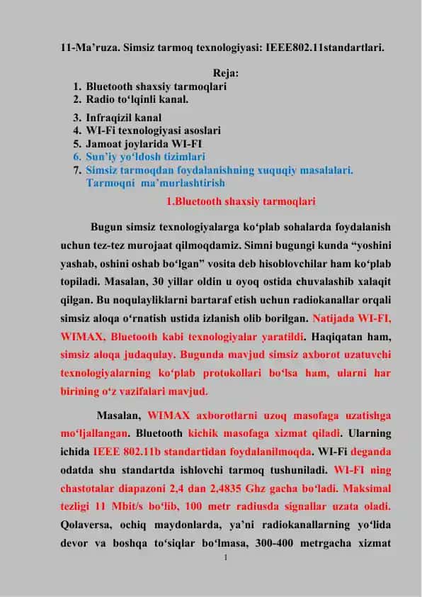 WI-Fi texnologiyasi asoslari