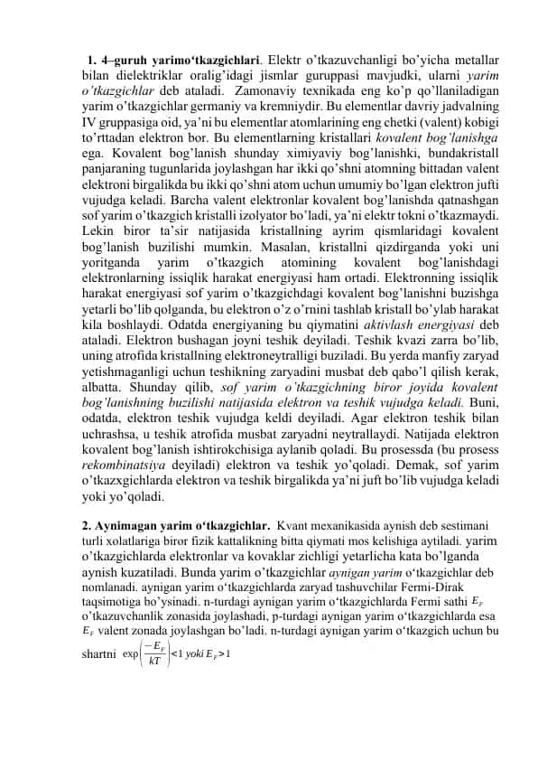 Yarim o’tkazgichlar (Half-conductors)