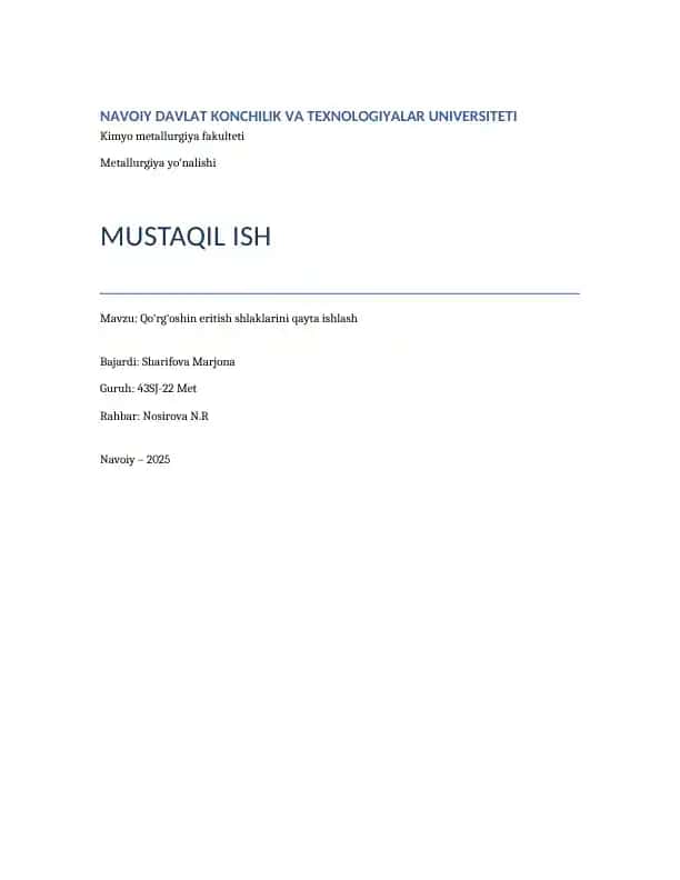 Qo‘rg‘oshin eritish shlaklarini qayta ishlash