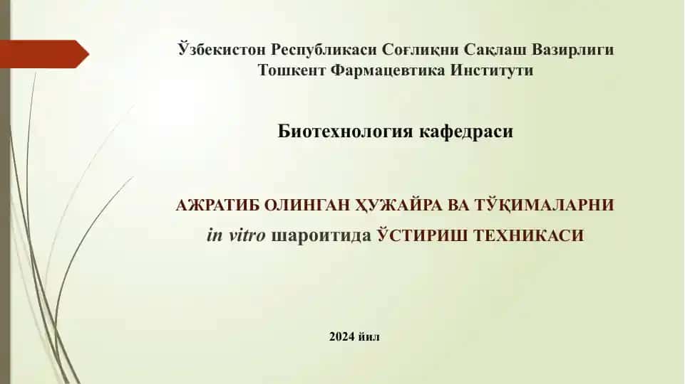 Ажратиб олинган ҳужайра ва тўқималарни ўстириш техникаси