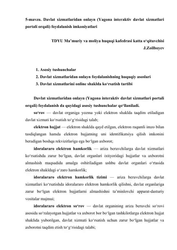 Davlat xizmatlaridan onlayn foydalanish imkoniyatlari