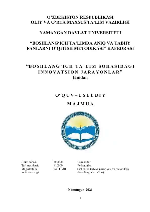 Boshiqi ta'limda aniq va tabiiy fanlarni o‘qitish metodikasi majmuasi