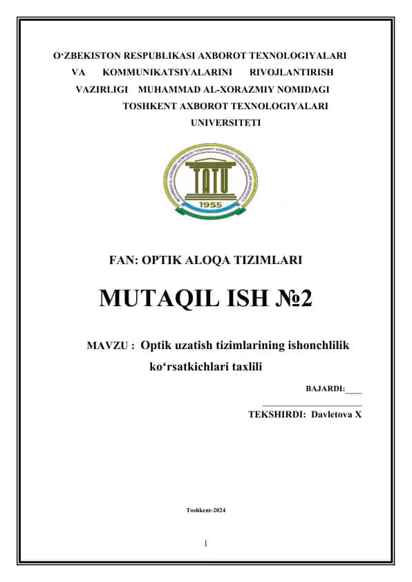 Optik uzatish tizimlarining ishonchlilik koʻrsatkichlari taxlili