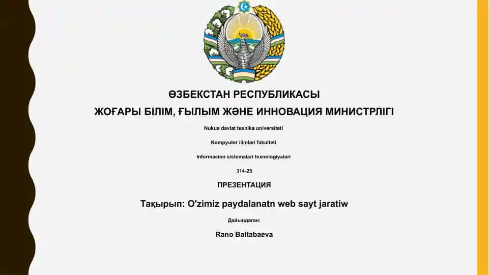 O'zimiz paydalanatn web sayt jaratiw