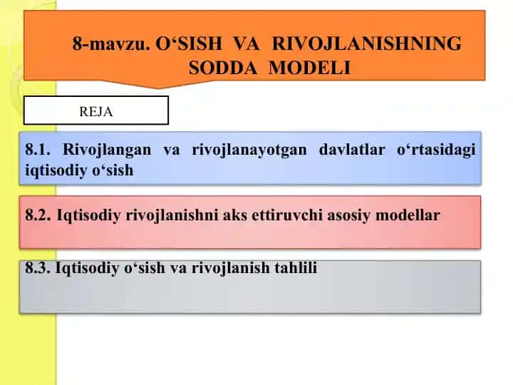 O‘SISH VA RIVOJLANISHNING SODDA MODELI