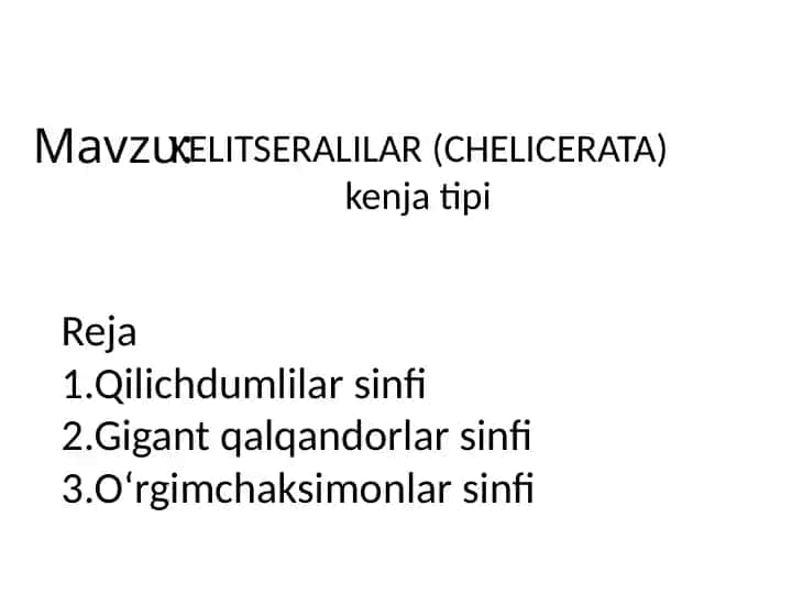 XELITSERALILAR (CHELICERATA)