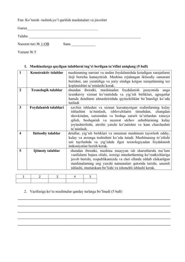 Ko’tarish -tashish,yo’l qurilish mashinalari va jixozlari