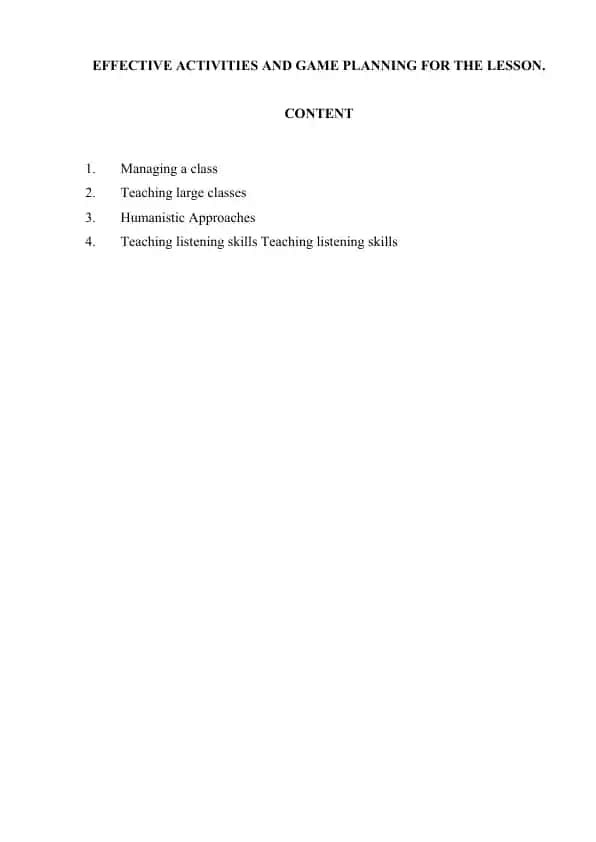 Effective Activities and Game Planning for the Lesson
