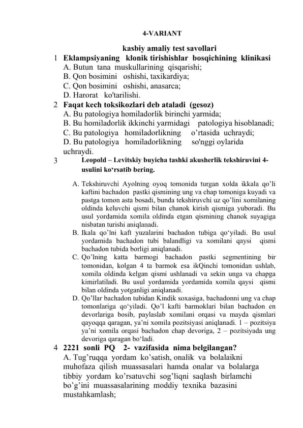 Kasbiy amaliy test savollari