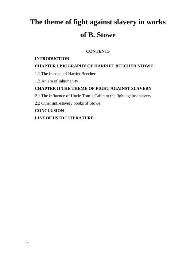The theme of fight against slavery in works of B. Stowe