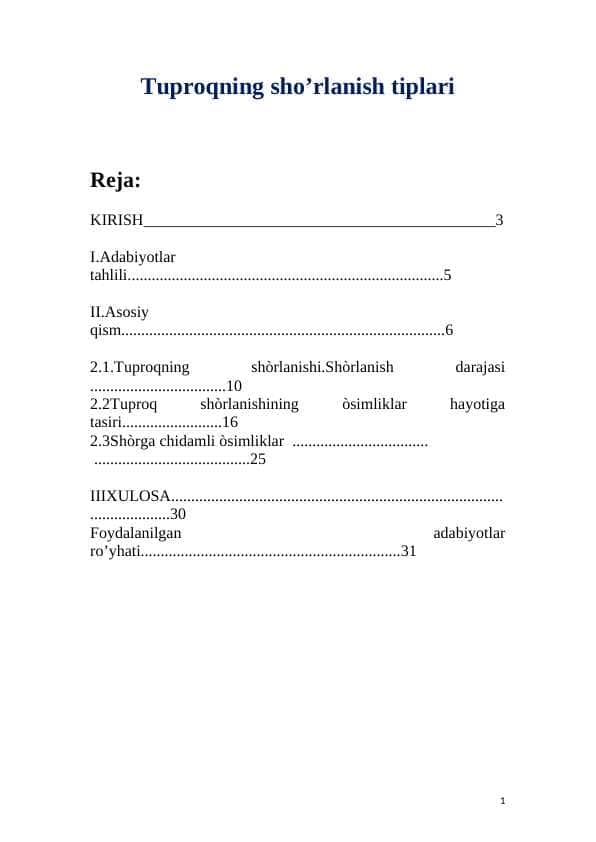 Tuproqning sho’rlanish tiplari