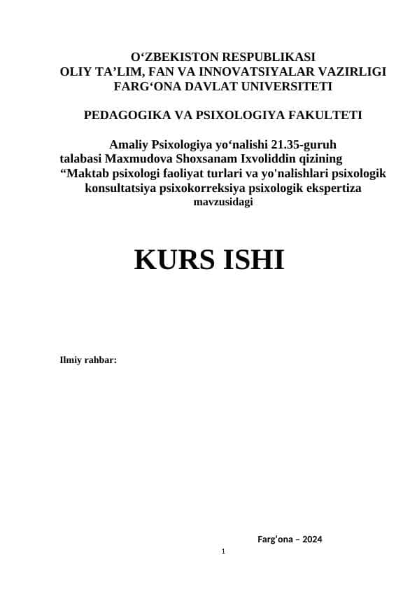 maktab psixologi faoliyat turlari va yo'nalishlari