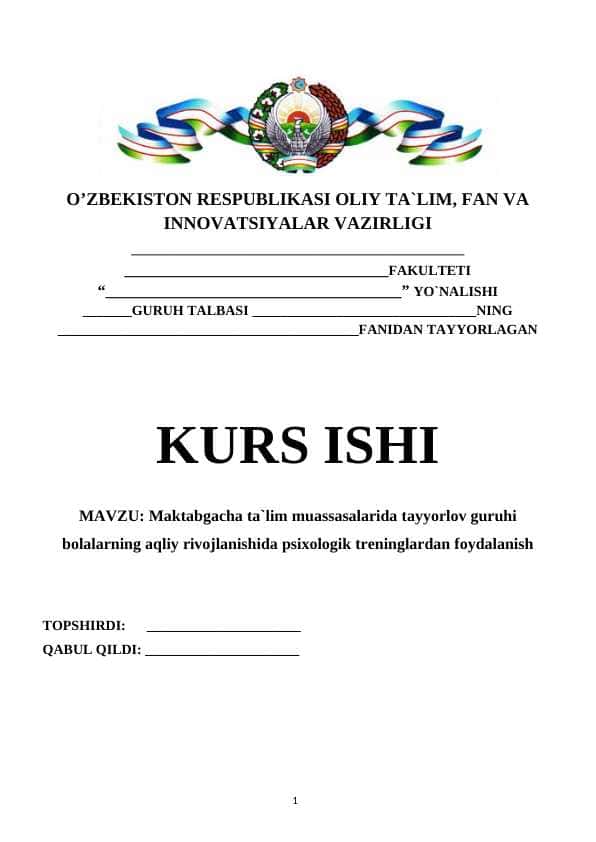 Maktabgacha ta`lim muassasalarida tayyorlov guruhi bolalarning aqliy rivojlanishida psixologik treninglardan foydalanish