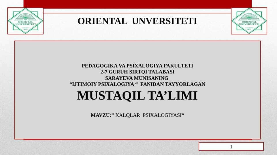 XALQLAR PSIXALOGIYASI