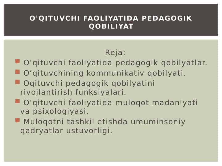 o'qituvchi faoliyatida pedagogik qobiliyat