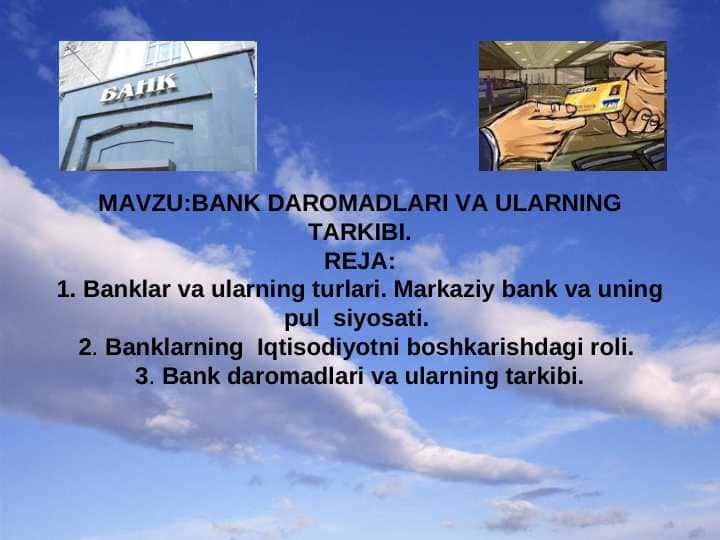 BANK DAROMADLARI VA ULARNING TARKIBI