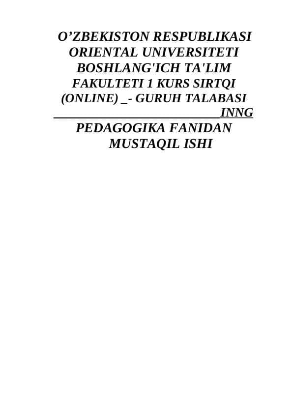 Pedagogning kasbiy kompetentligi.