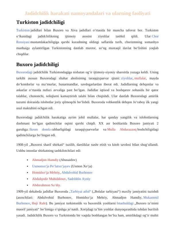 Jadidchilik harakati namoyandalari va ularning faoliyati 24