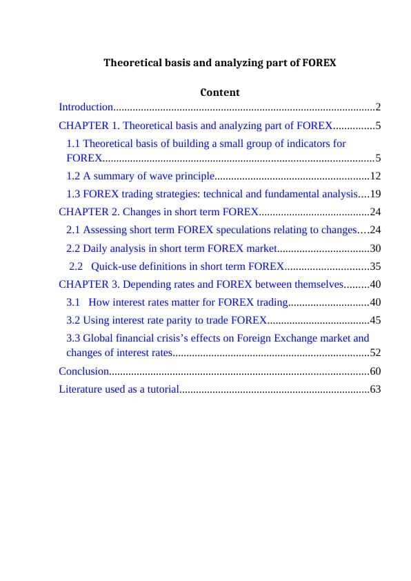Theoretical basis and analyzing part of FOREX