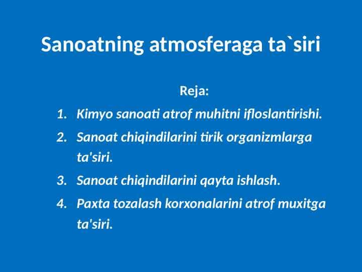 Sanoatning atmosferaga ta`siri
