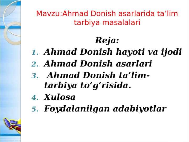 Ahmad Donish asarlarida ta’lim tarbiya masalalari
