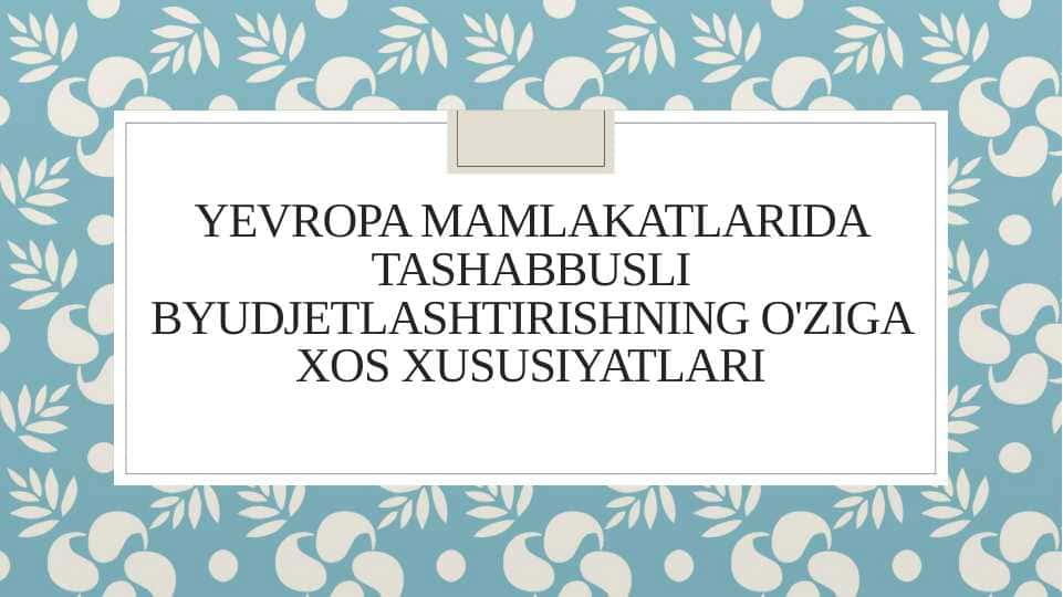 Yevropa mamlakatlarida tashabbusli byudjetlashtirishning o'ziga xos xususiyatlari