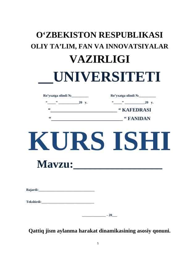 Qattiq jism aylanma harakat dinamikasining asosiy qonuni.