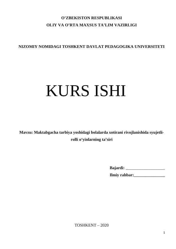 Maktabgacha tarbiya yoshidagi bolalarda xotirani rivojlanishida syujetli-rolli o‘yinlarning ta’siri