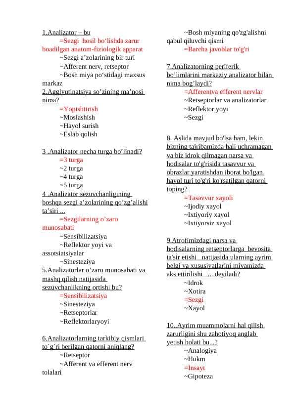 psixologiya atestatsiya savollar