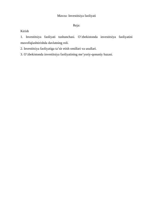 Investitsiya faoliyati