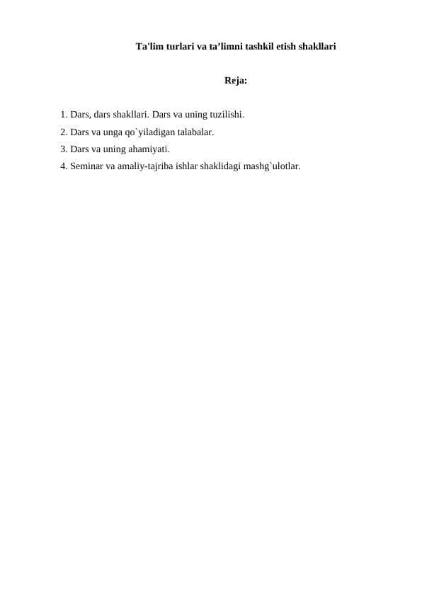 Ta'lim turlari va ta’limni tashkil etish shakllari