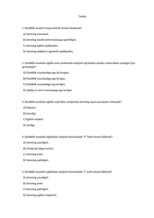 Elastik mavzusida test