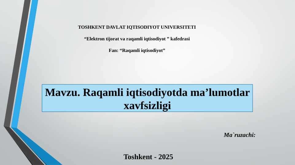 Raqamli iqtisodiyotda ma’lumotlar xavfsizligi
