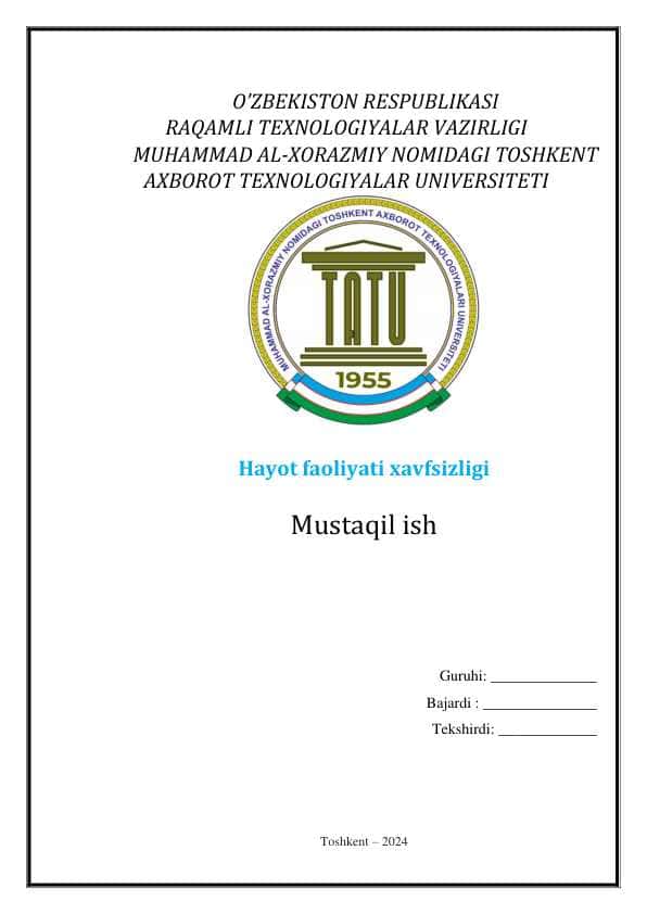 O‘zbekiston Respublikasida hayot faoliyati xavfsizligini ta’minlash bo‘yicha qabul qilingan qonun va me’yoriy hujjatlar tizimi