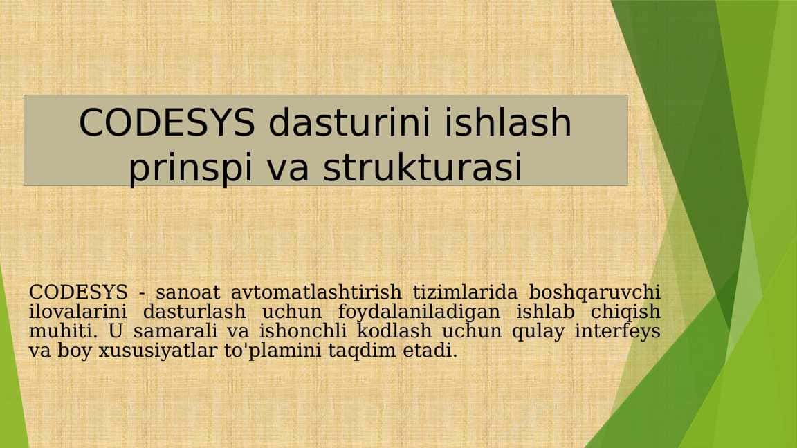 CODESYS dasturini ishlash prinspi va strukturasi