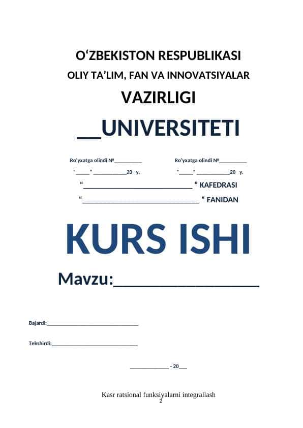 Kasr ratsional funksiyalarni integrallash